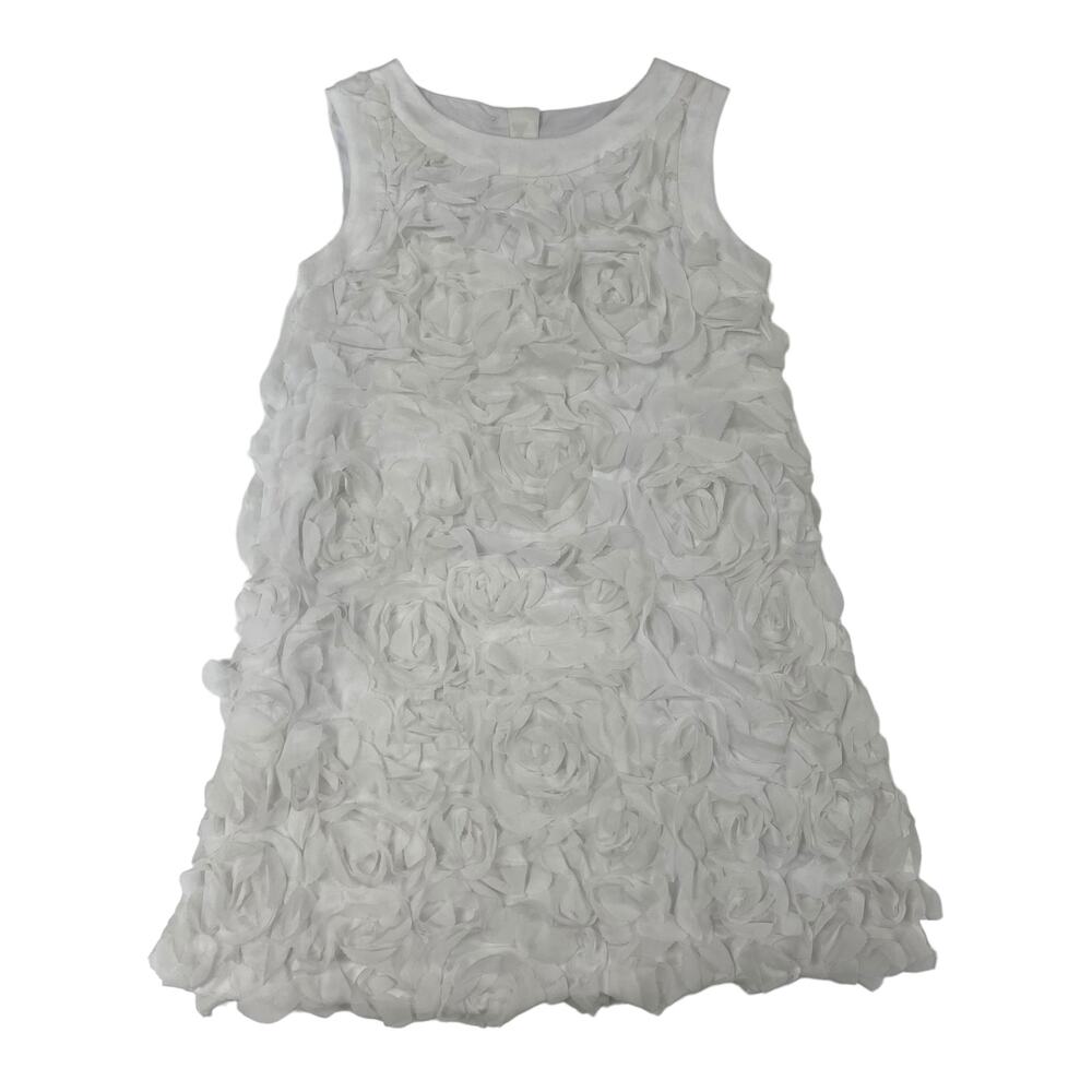 Anavini Hand Smocked 100% Cotton White Floral Ruffe Sleeveless Dress Girls 6